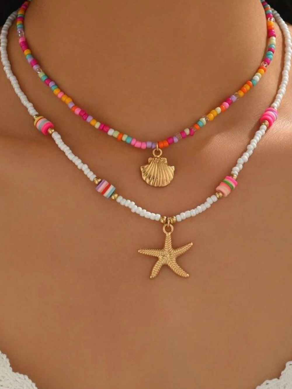 GoldStarfish Layered Beaded Necklace M756